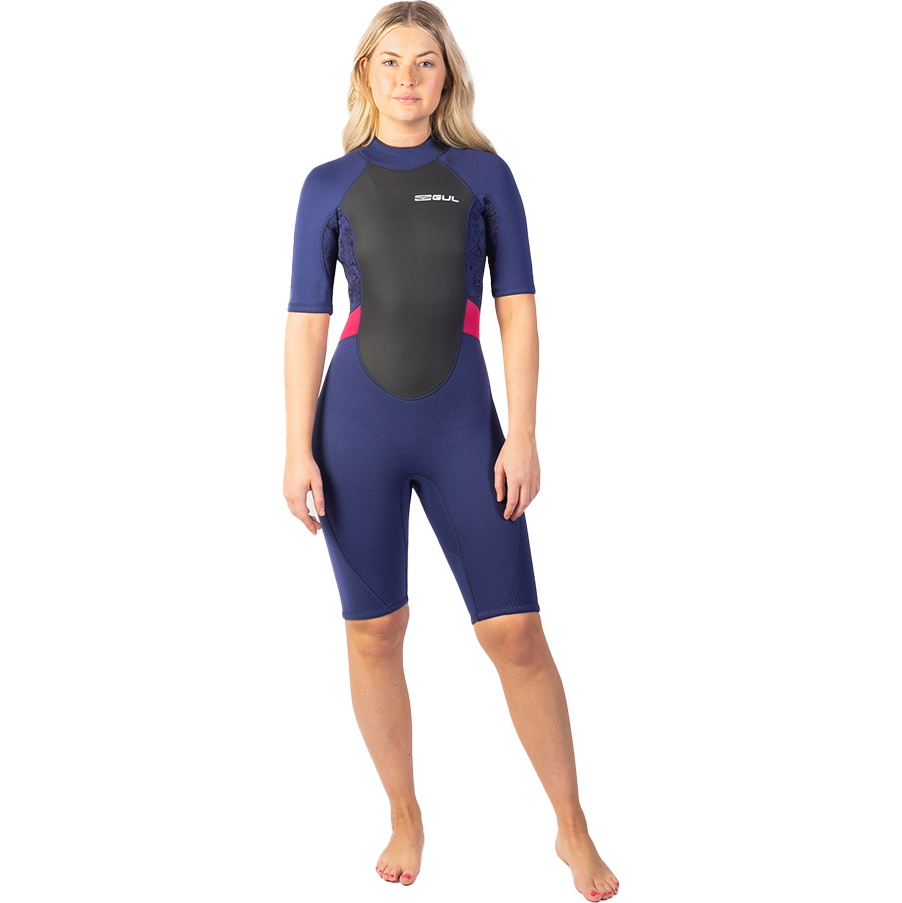 2026 Gul Frauen Response 3/2mm Rückenreißverschluss Shorty Neoprenanzug RE3318-C1 - Navy / Paisley
